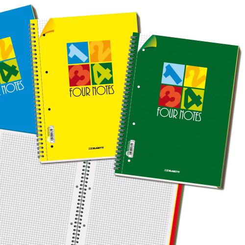 BLASETTI FOUR NOTES QUADERNO A4 70 GR IN BLOCCO SPIRALATO MICROPERFORATO 120 FOGLI CONF 4 Pz.